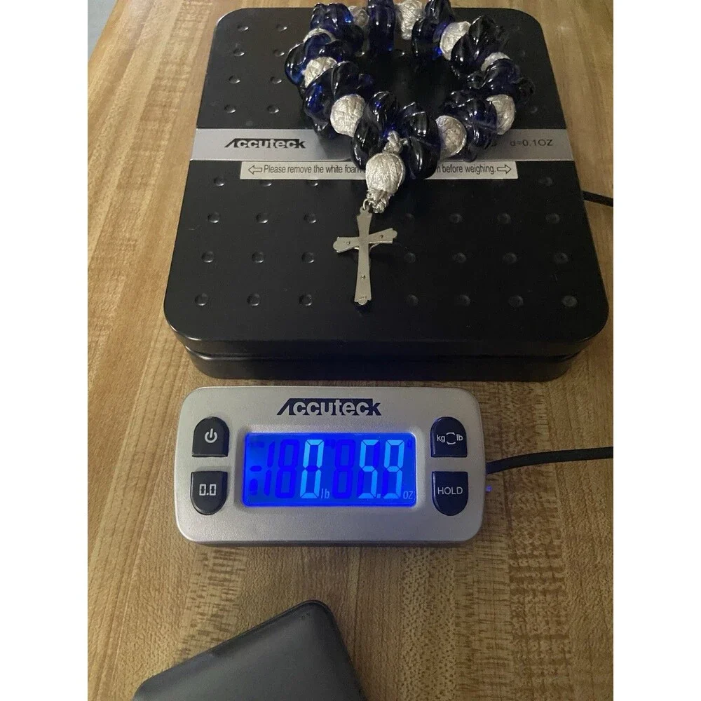 Vintage Italian Blue Murano Glass Rosary Beads Silver Tone Crucifix Handmade